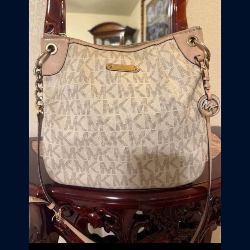 Michael Kors Cream and Tan Signature Shoulder Bag